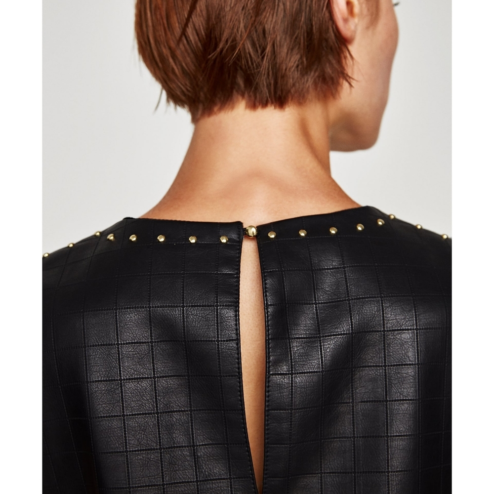Zara black studded embossed leather dress - Picture 7 of 7